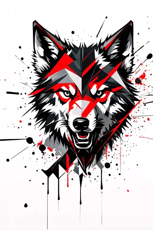 Angry Wolf Head With Geometry Patterns