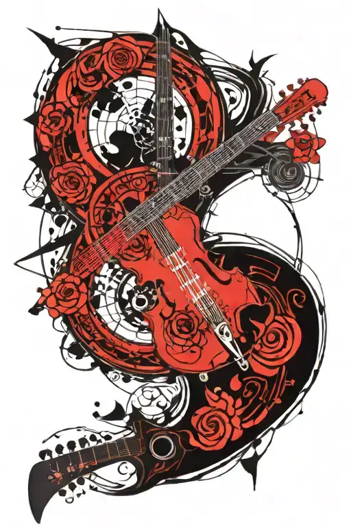 Renaissance Zodiac Map Leo Constellation Intertwined With Grunge Guitar