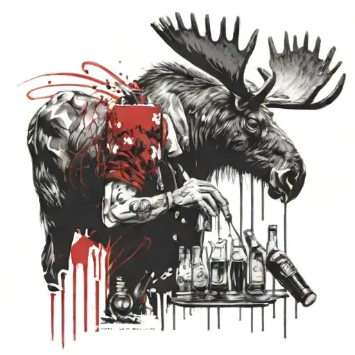 A Barman Mixing Drinks With A Silhouette Of A Moose In The Background