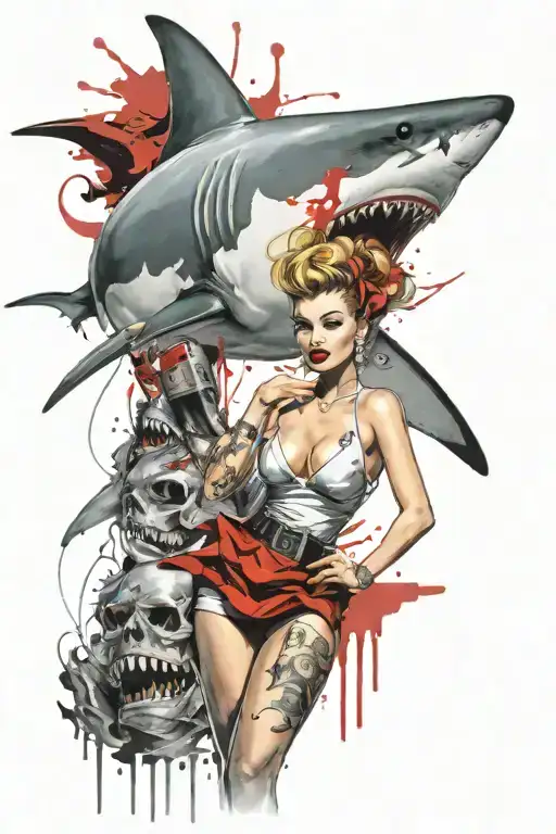 50S Pinup Girl Great White Shark