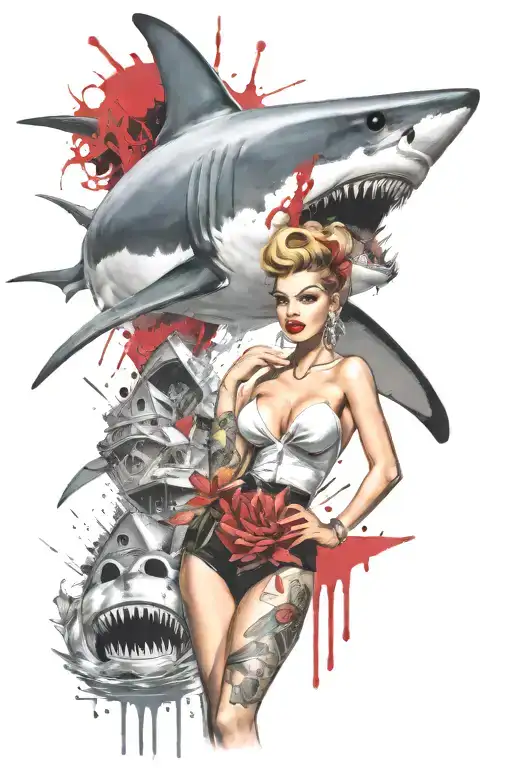 50S Pinup Girl Great White Shark