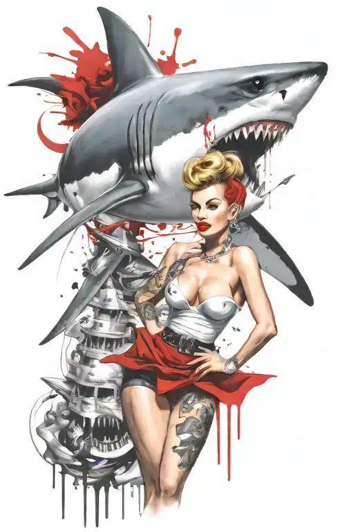 50S Pinup Girl Great White Shark