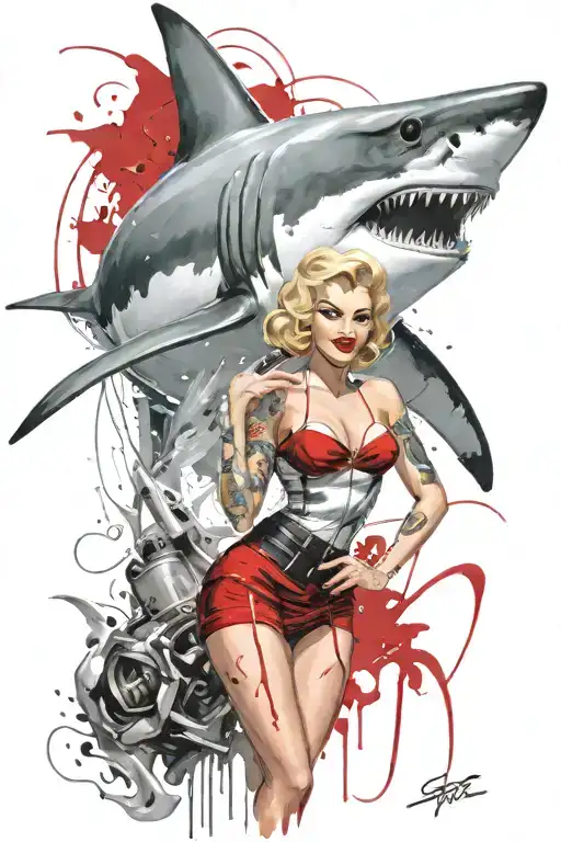 50S Pinup Girl Great White Shark