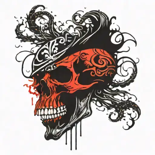Smoke Pirate Skull With Tentacles Coming Out Of Mouth