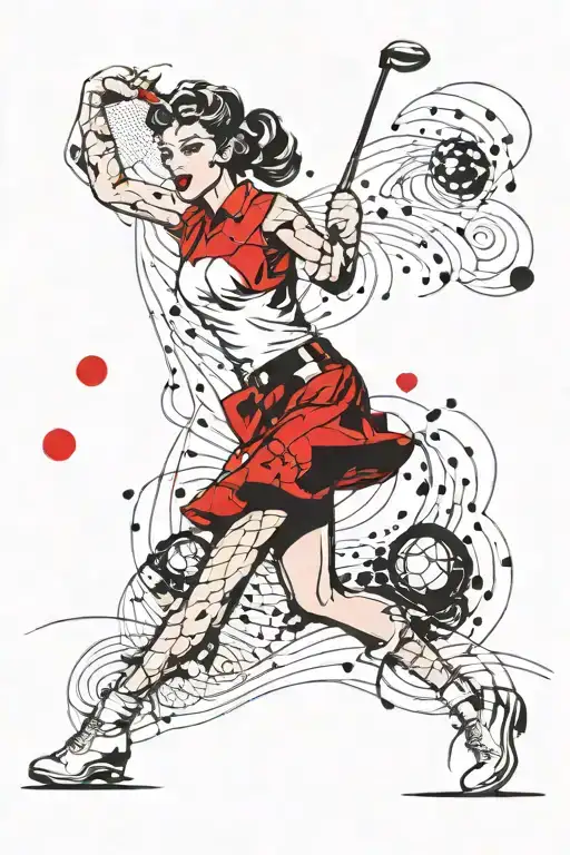 Pinup Girl Playing Golf On A Vintage 50S Golf Course