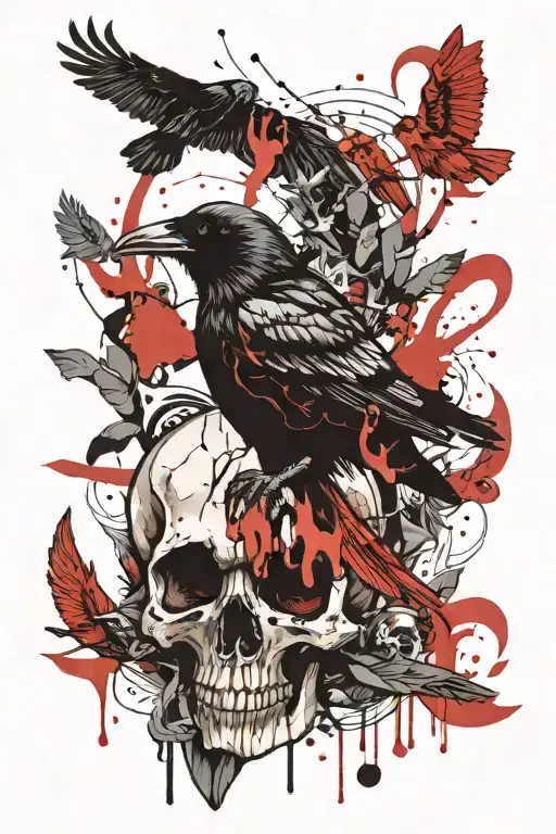 Crow On Skull In Moonlight