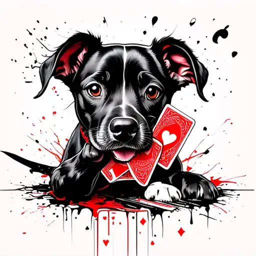 Dog With Playing Cards In It's Paw