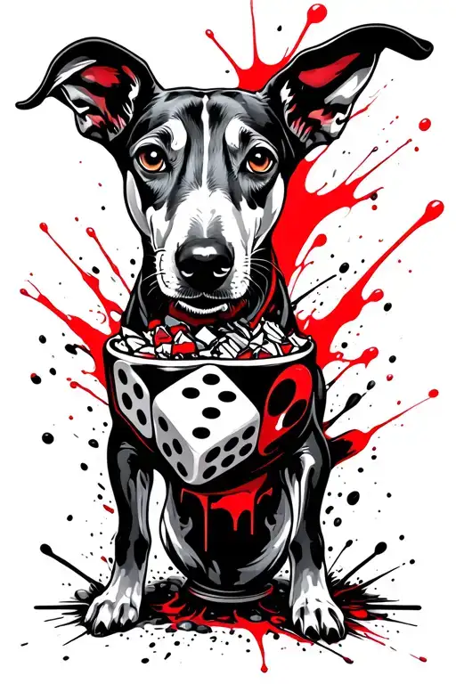 A Greyhound Throwing Cup Of Dice