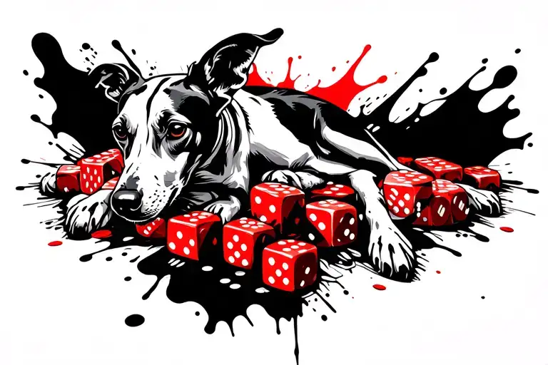 Greyhound Lying On A Pile Of Dice