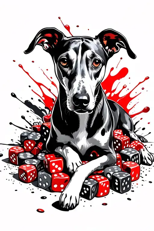 Greyhound Lying On A Pile Of Dice
