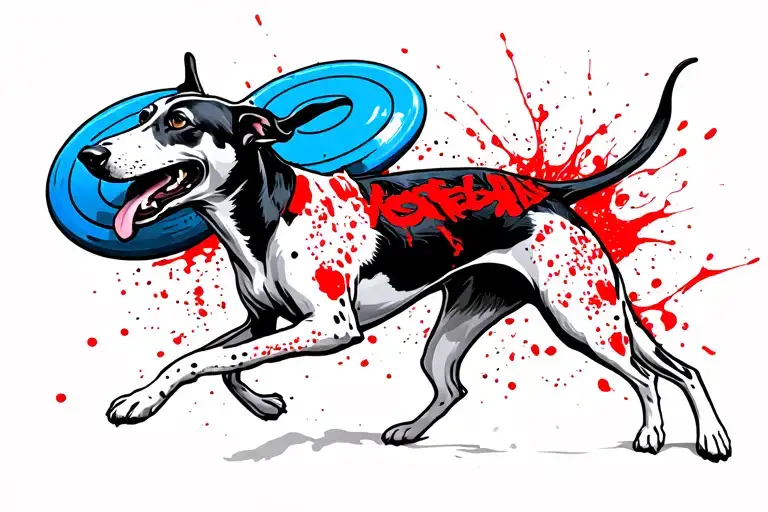 Black And White Greyhound Carrying A Blue Frisbee In It's Mouth
