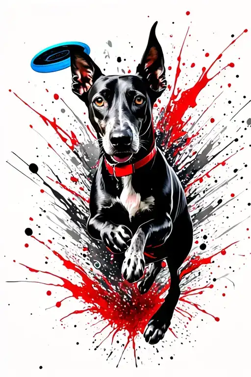 Black Greyhound Jumping To Catch A Blue Frisbee