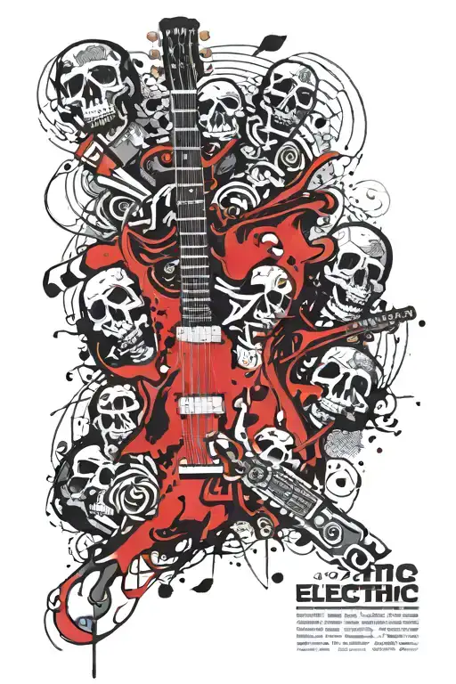 Electric Guitar With Music Notes An Skulls Metal Music