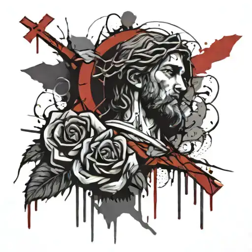 Rose And Jesus And Cross