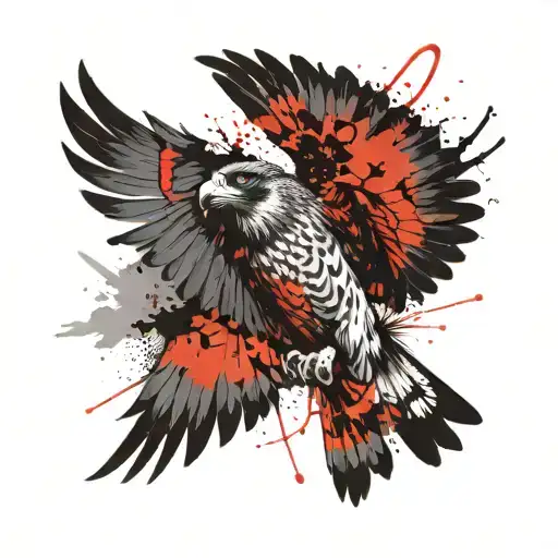 A Falcon With A Milky Tail And Spread Wings Flies Towards The Sun