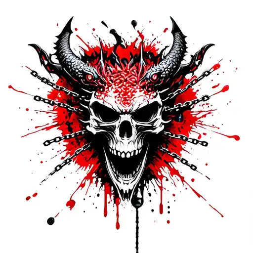 Front Dragon Head Skull Surrounded By Chain