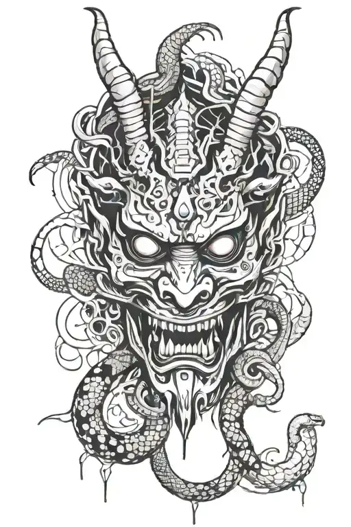 Oni Mask Surrounded With Snake Intertwined