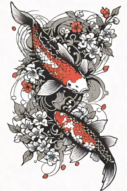 Koi Fish Cherry Blossom Branch
