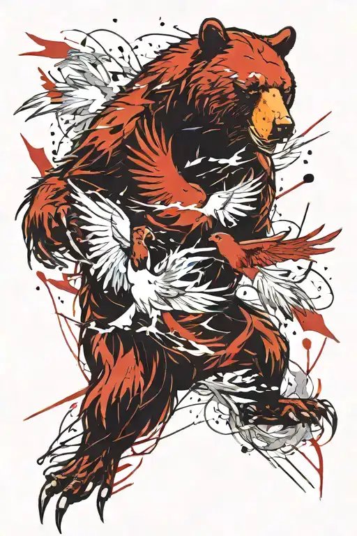 Bear Fighting A Phoenix Bird