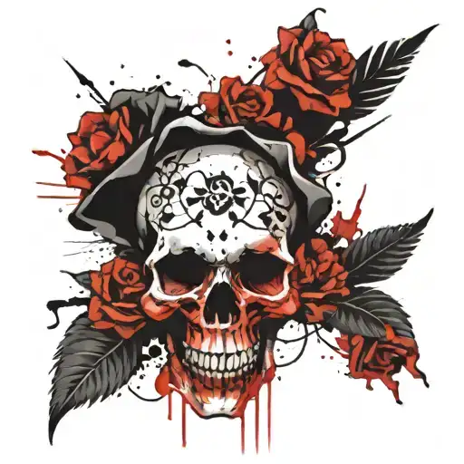 Trash Polka Skull & Flower Tattoo Blackink Ai
