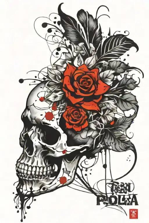 Trash Polka Skull & Flower Tattoo Blackink Ai