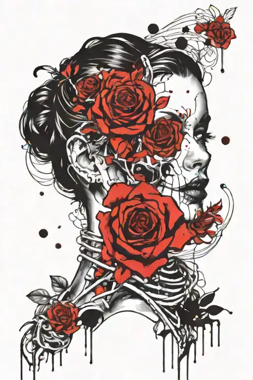 I Need A Tattoo Of A Woman On Her Back In A Swimsuit Kissing A Skeleton