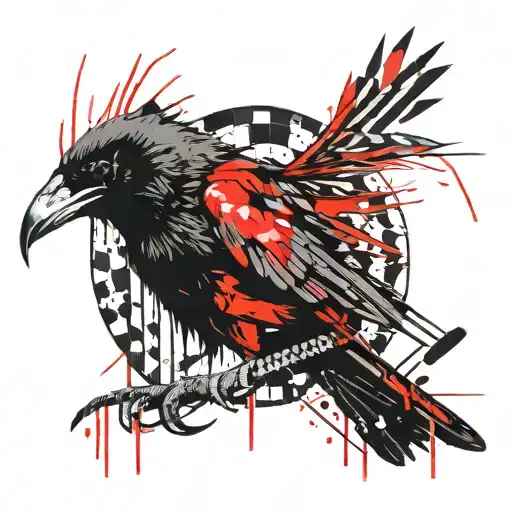 Raven With Red Lines Symmetrical Head