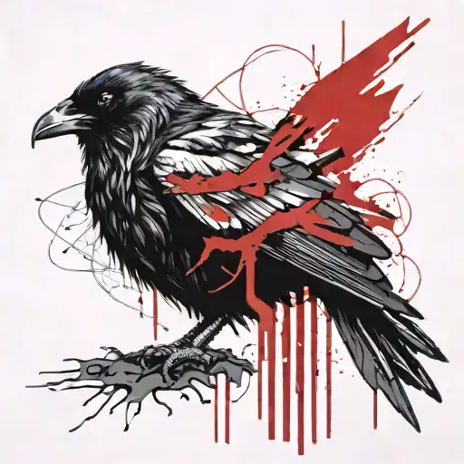 Raven With Red Lines Symmetrical Head