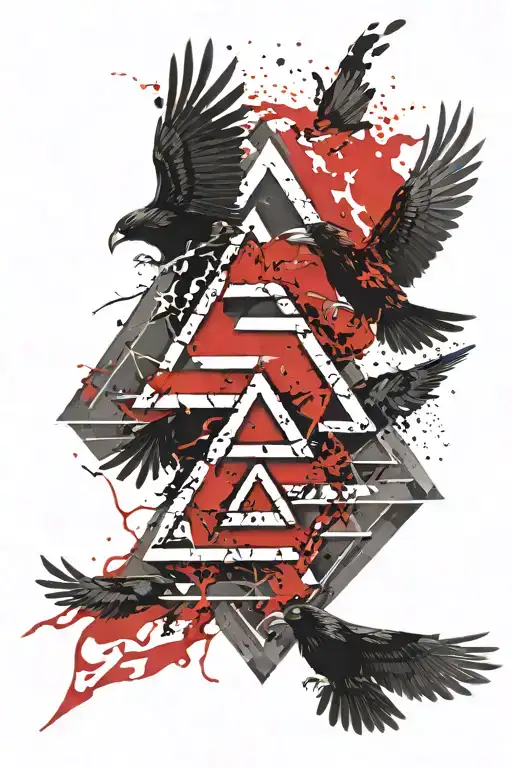 Valknut Symbol With Ravens Flying