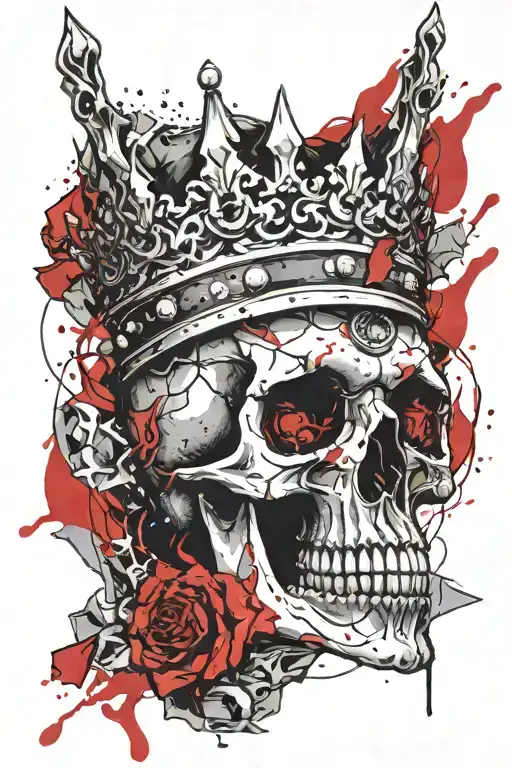 Skull Wearing A Crown Surrounded By Fire Rising
