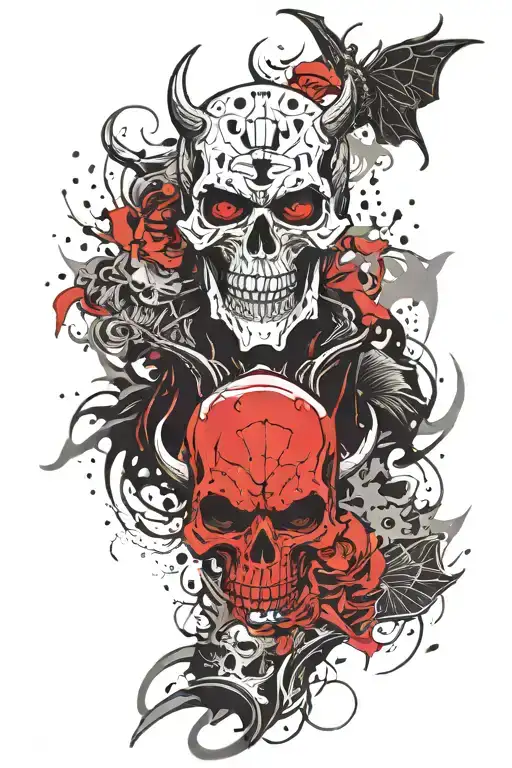 Skull And Hannya Demon In Mask