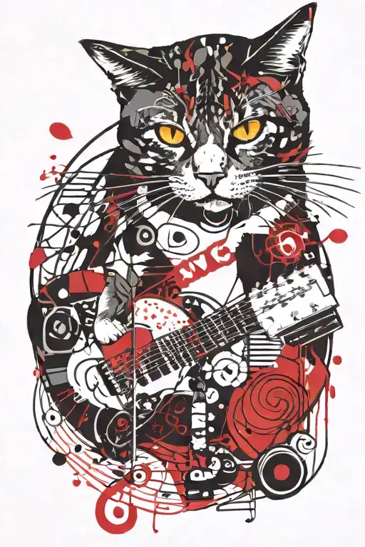 Black And White Cat With Music Notes Floating