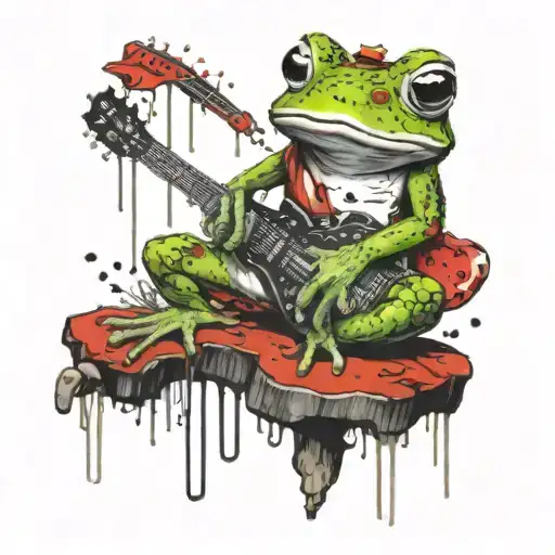 Frog Playing Acoustic Guitar On A Toadstool