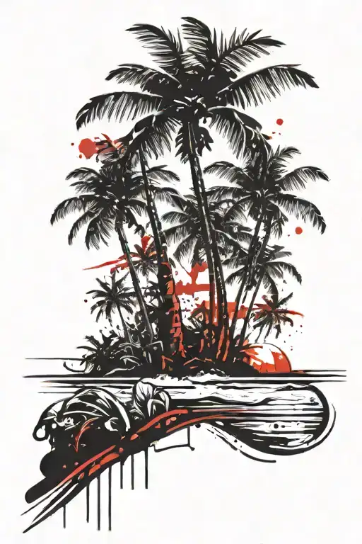 Palm Tree On Beach Sunset