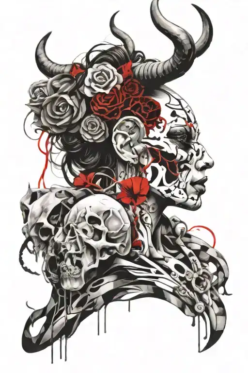 Woman Taurus With Skull Realistic