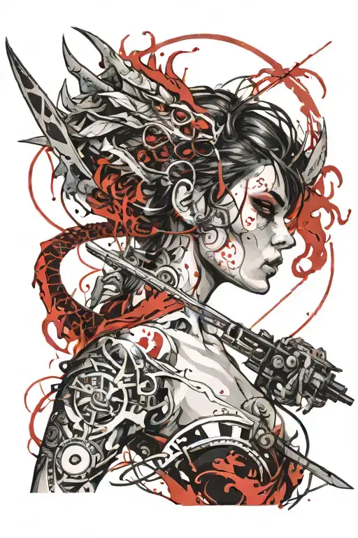 Sexy Women Eye And Fire Sword With Dragon Wrapped