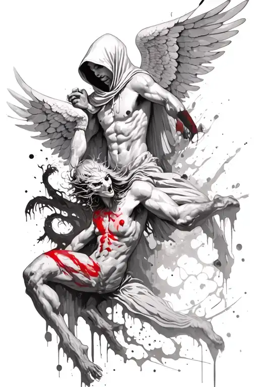 Hooded Arch Angel Defeating A Demon