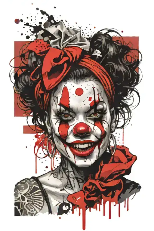 Clown Face Gangster Girl In Front Of A Big Indonesian Flag