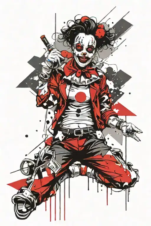 Full Body Pretty Clown Gangster Girl In Front Of A Portrait Sized Indonesian Flag