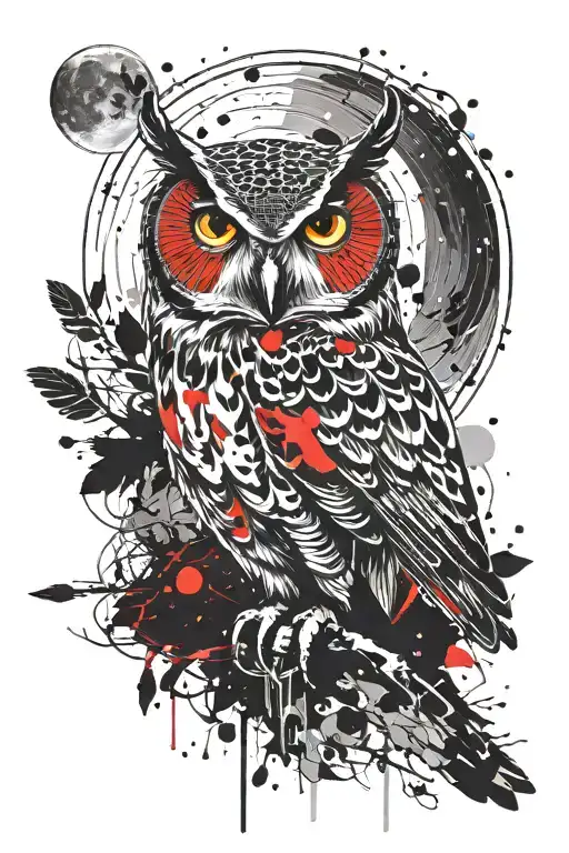 Owl Flying And Moon Shining