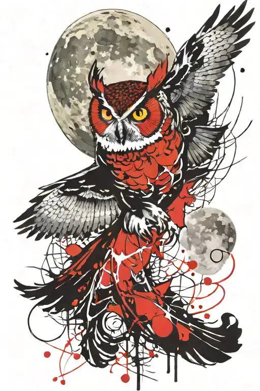 Owl Flying And Moon Rising