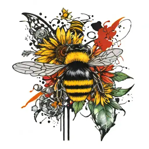 Bee And Cross With Sunflowers