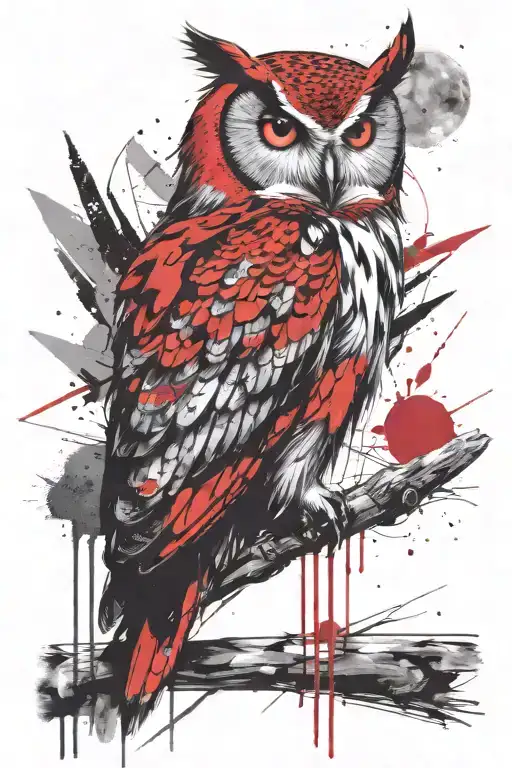Owl Sitting And The Moon