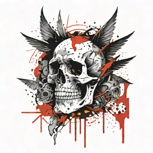 Skull With Small Black Wings