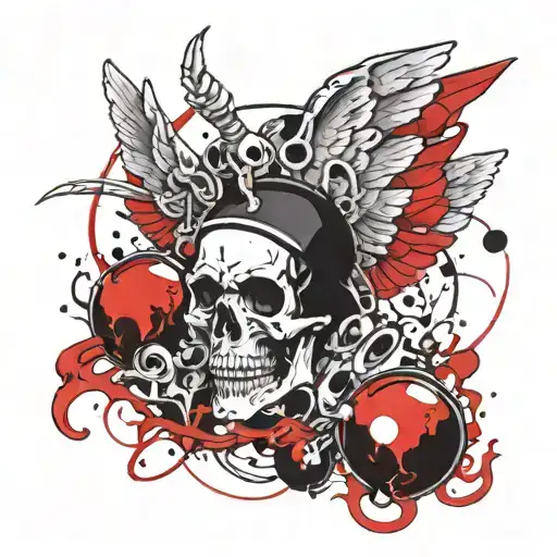 Skeleton With Wings Holding An Eight Ball