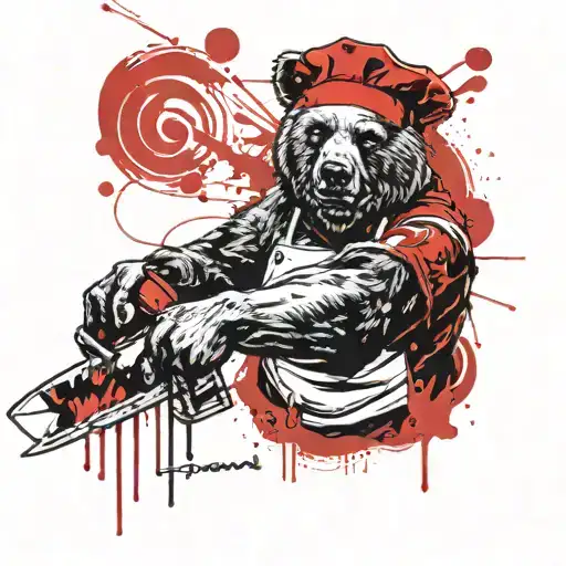 Bear Chef Giving Thumbs Up Holding A Chef Knife