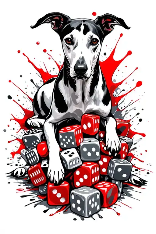Greyhound Lying On A Pile Of Dice