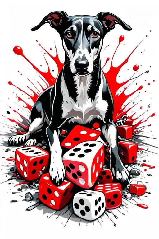 Greyhound Lying Down On Some Dice