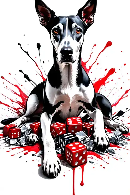 Greyhound Lying Down On Lost Of Small Dice