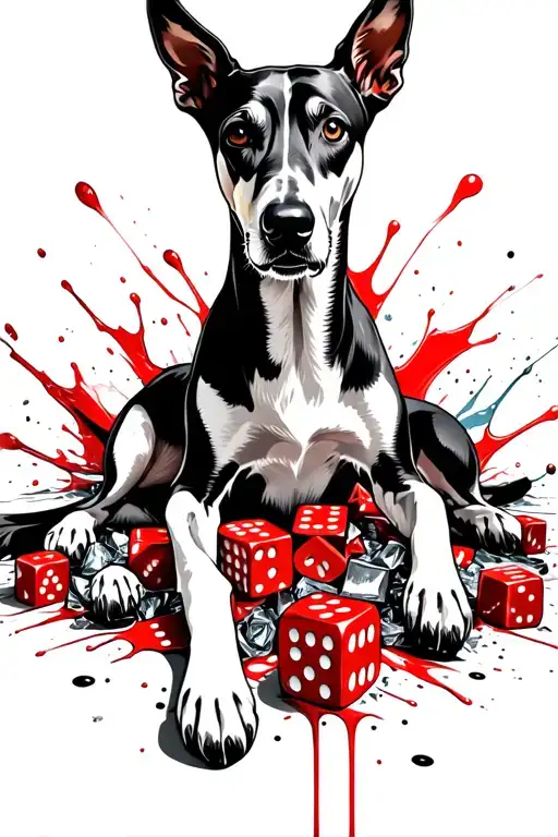 Greyhound Lying Down On Lost Of Small Dice